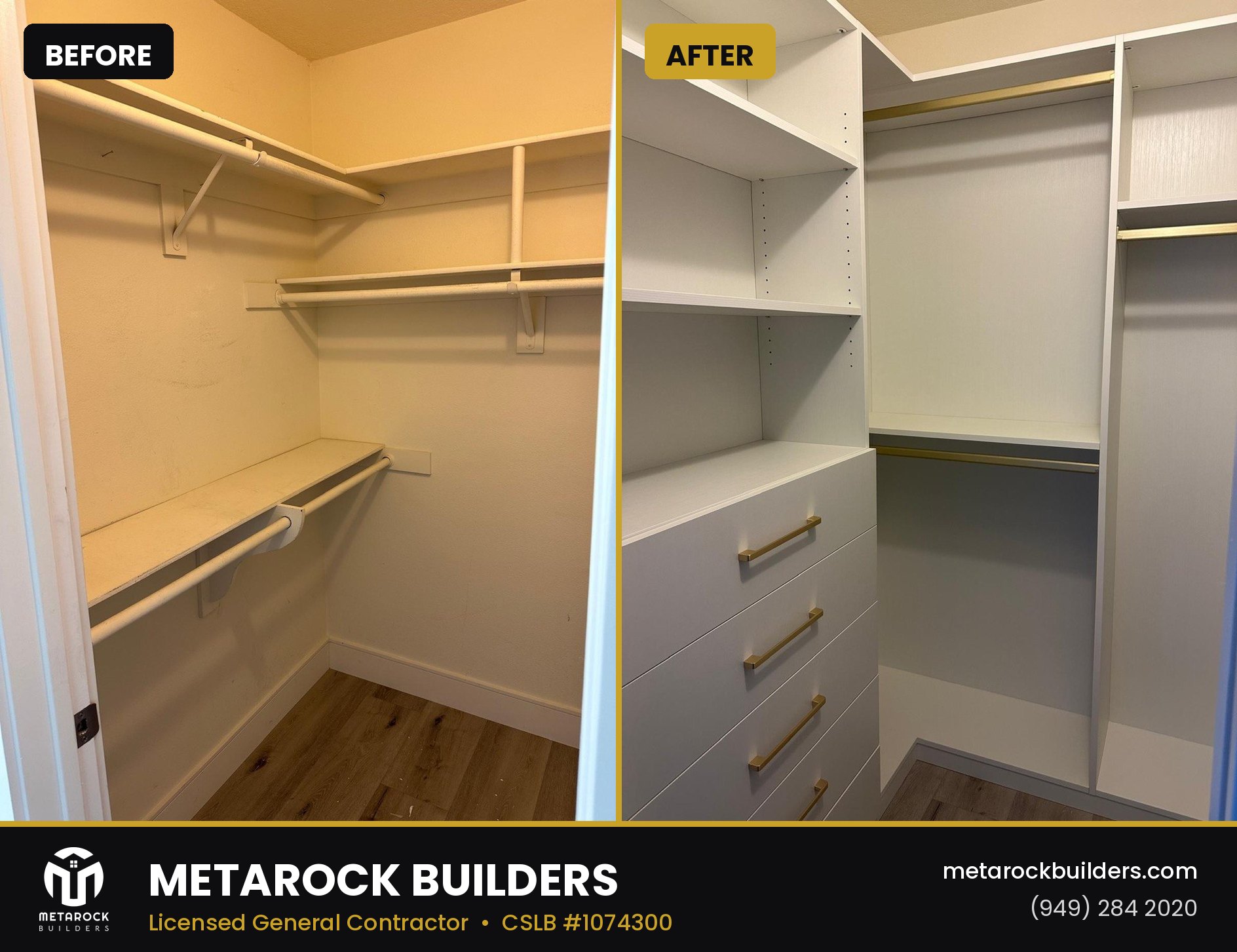 Closet remodel in Orange County by Sunward Builders Inc., before and after