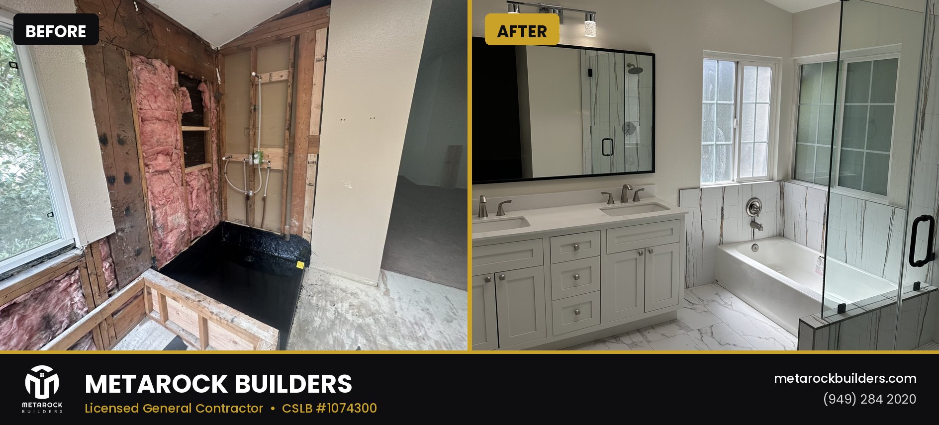 Bathroom remodel in Orange County by Sunward Builders Inc., before and after