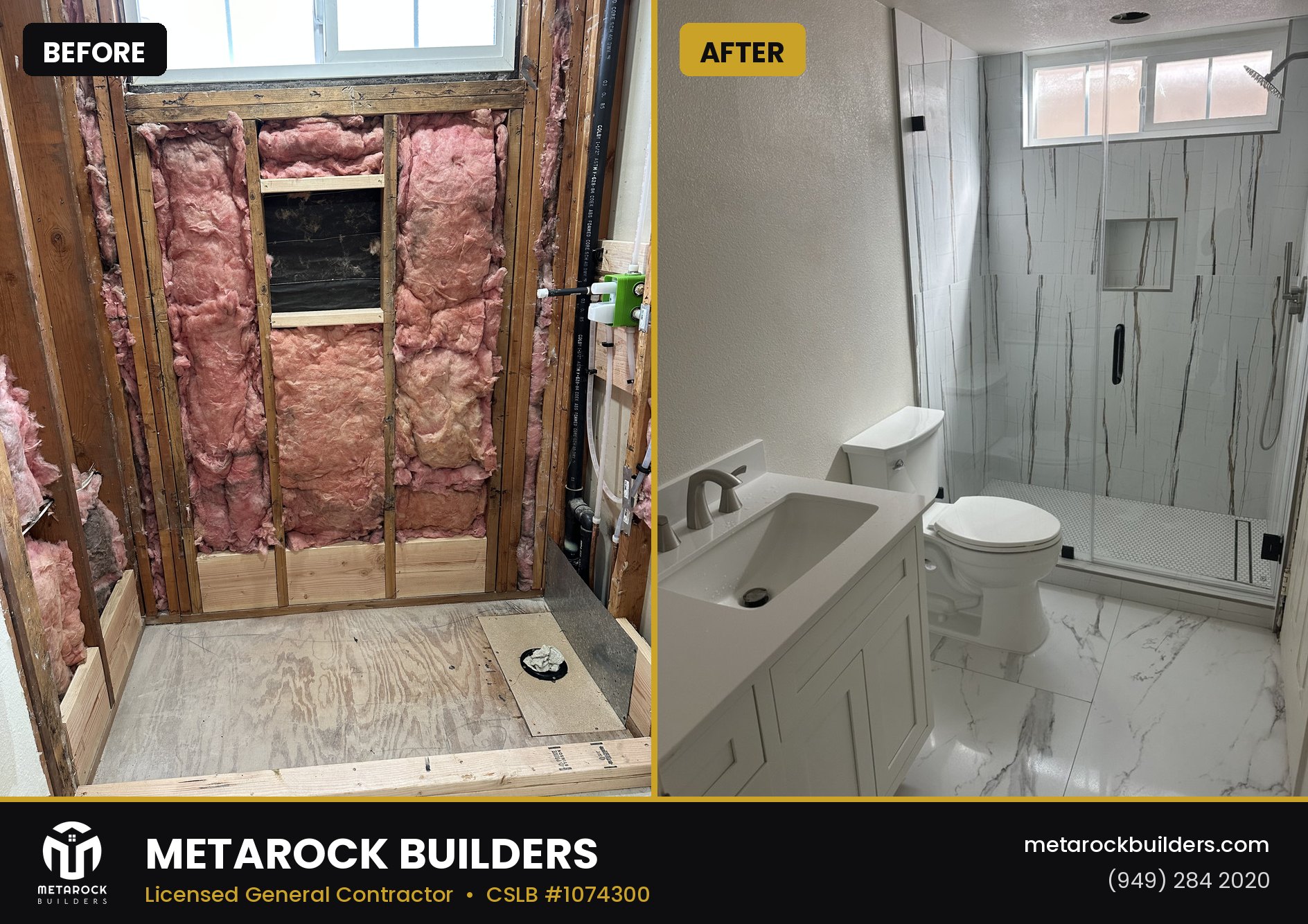 Bathroom remodel in Orange County by Sunward Builders Inc., before and after