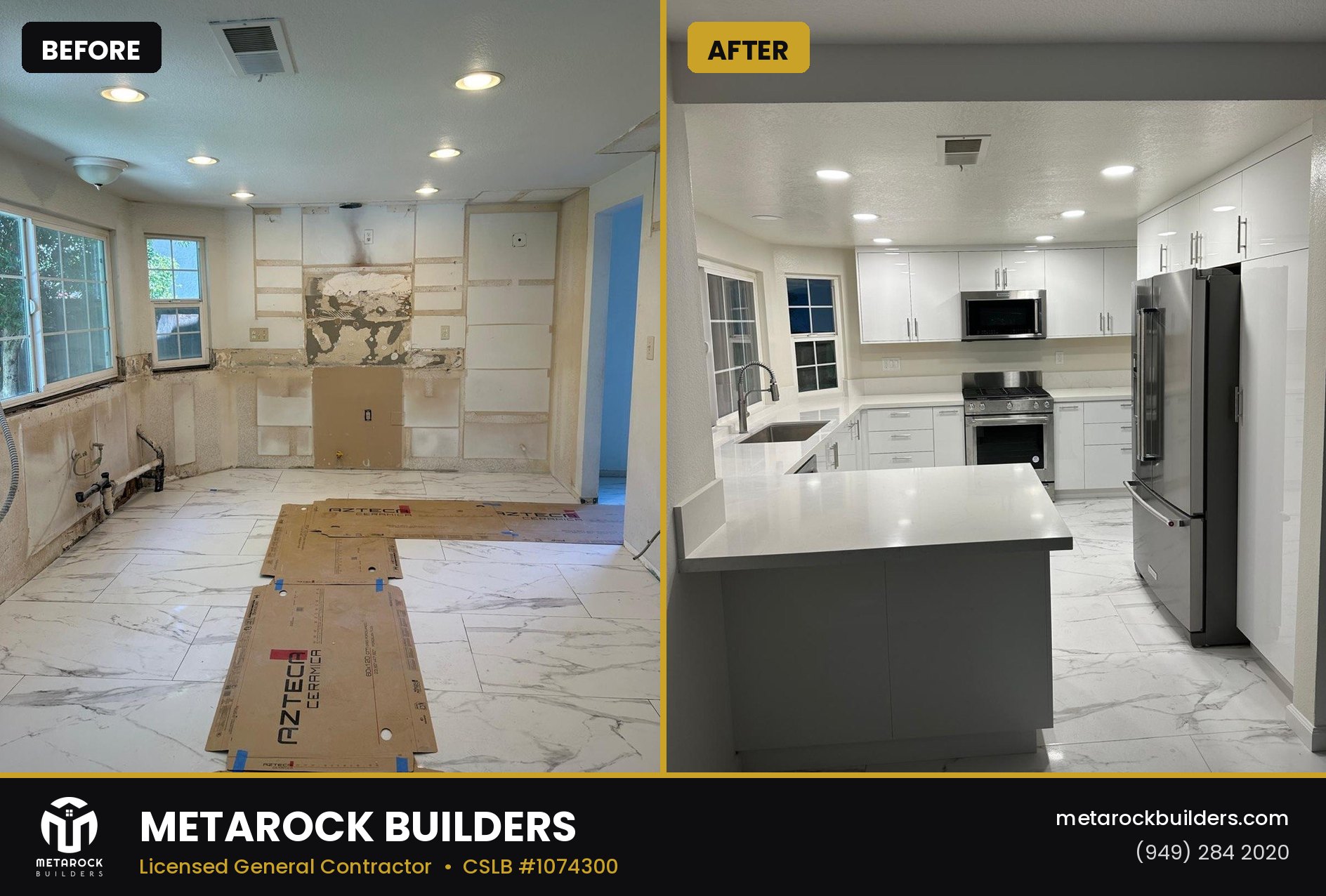 Kitchen remodel in Orange County by Sunward Builders Inc., before and after