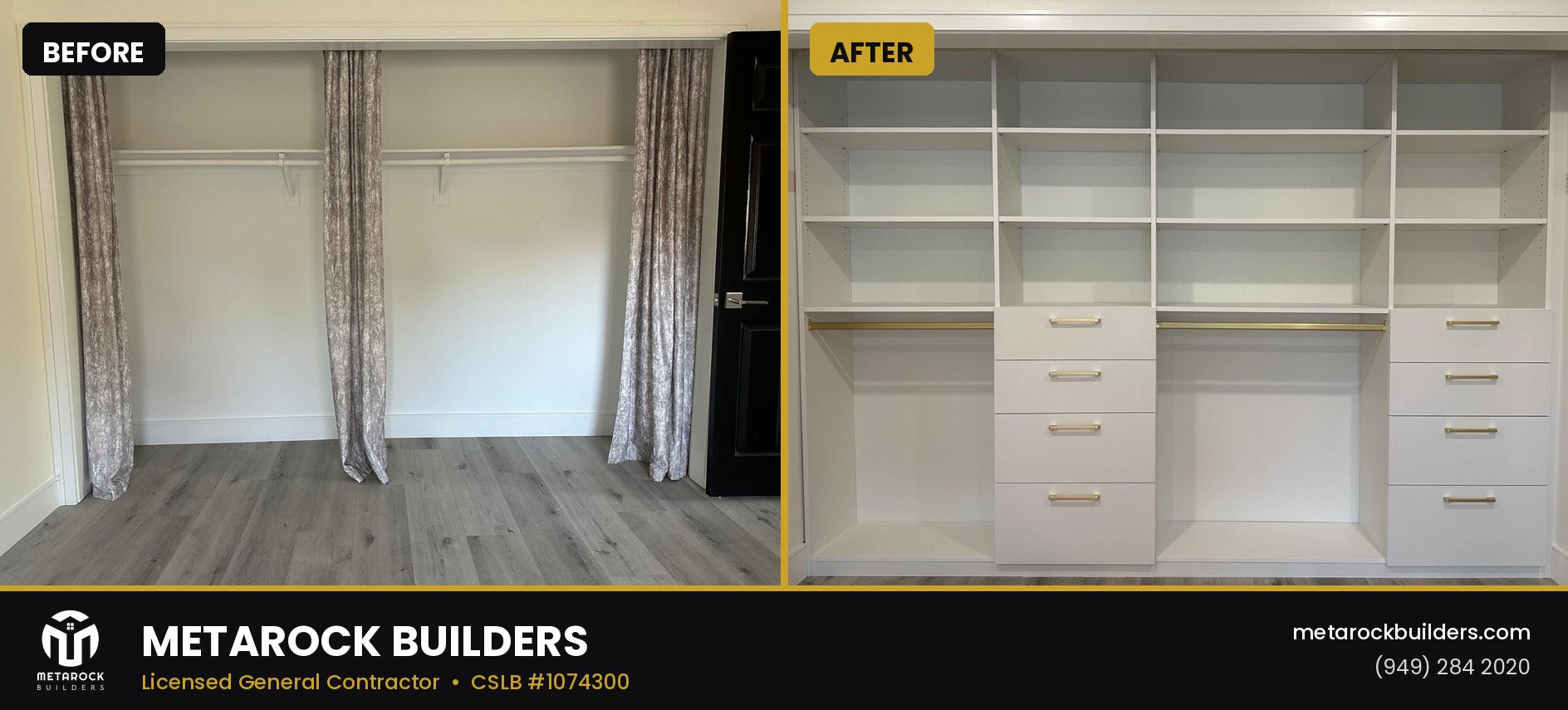 Closet remodel in Orange County by Sunward Builders Inc., before and after