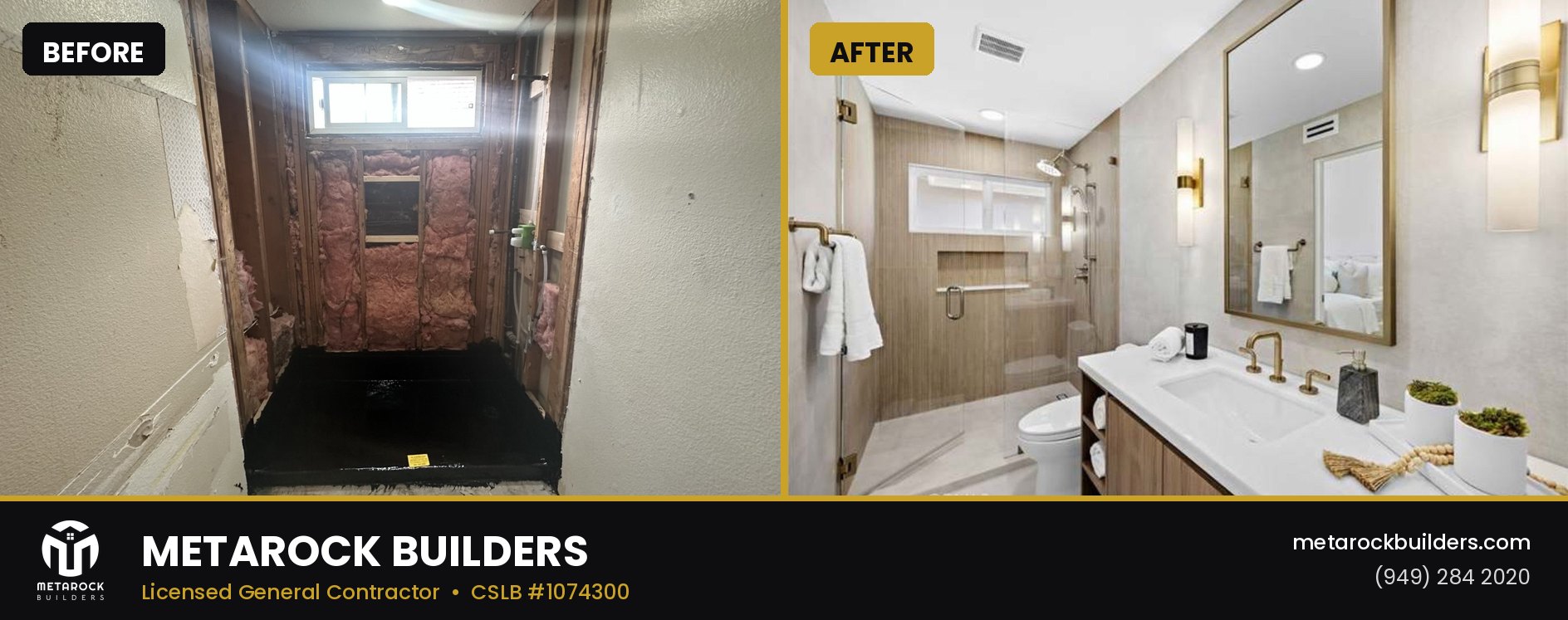 Bathroom remodel in Orange County by Sunward Builders Inc., before and after
