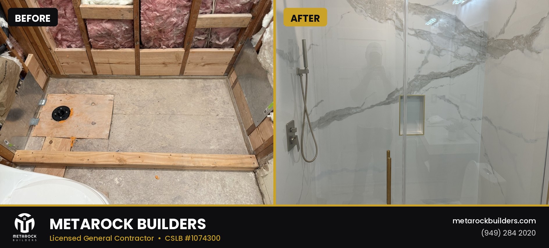 Bathroom remodel in Orange County by Sunward Builders Inc., before and after