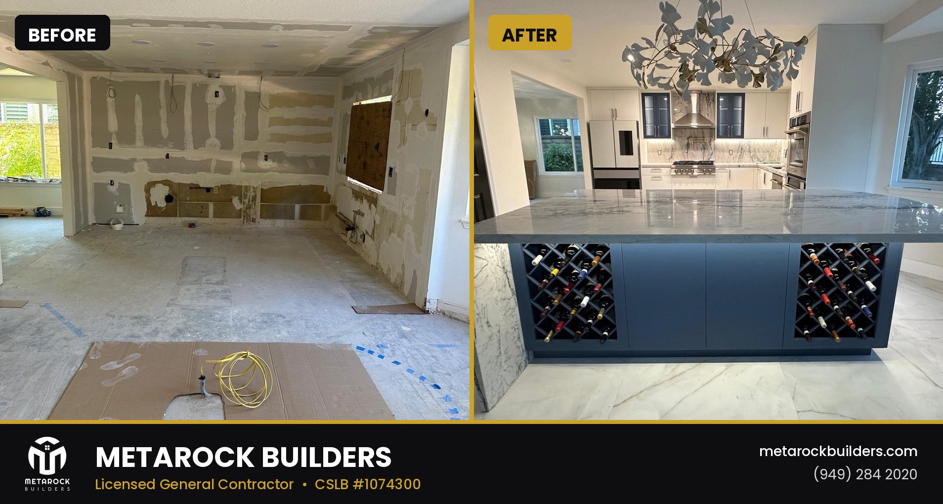 Kitchen remodel in Orange County by Sunward Builders Inc., before and after