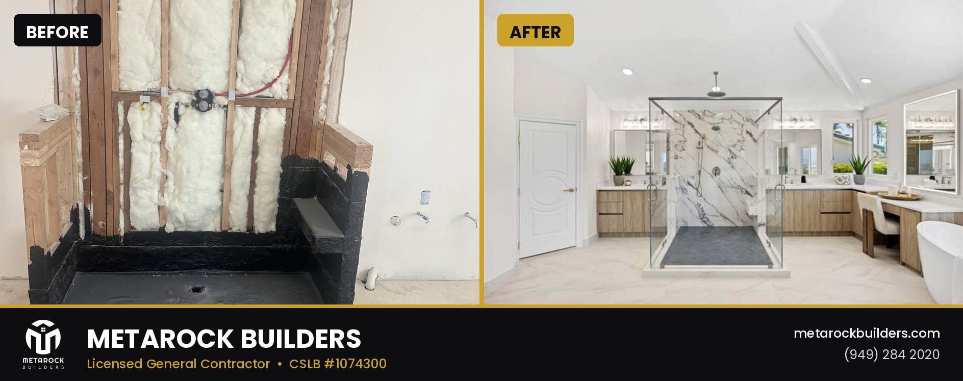 Bathroom remodel in Orange County by Sunward Builders Inc., before and after