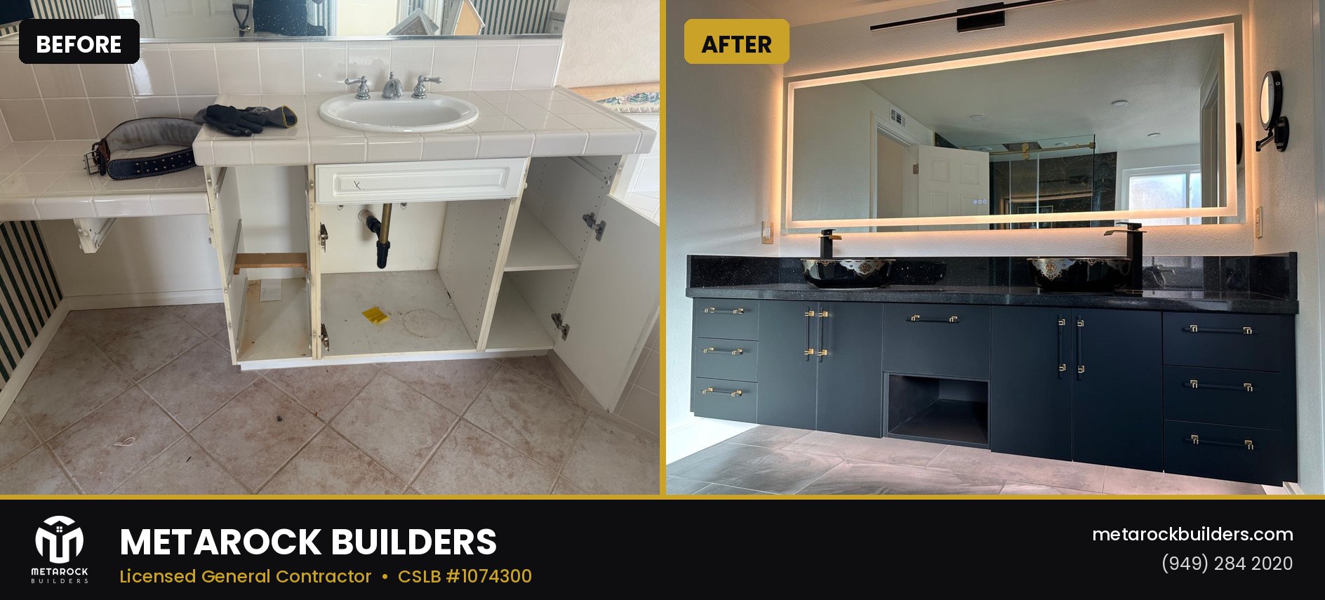 Bathroom remodel in Orange County by Sunward Builders Inc., before and after